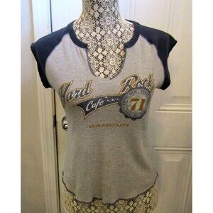 Hard Rock Café Cancun T-Shirt Vintage Y2K Gray Graphic Mexico Tee Womens Size M
